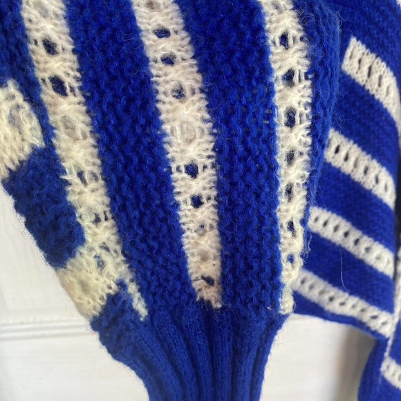 H&M Womens Sz 6 Open Front Knit Cardigan Royal Blue White Striped Colorful Sheer - Picture 2 of 7